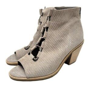 Eileen Fisher | Slew Lace Up Peep Toe Leather Ankle Bootie Taupe